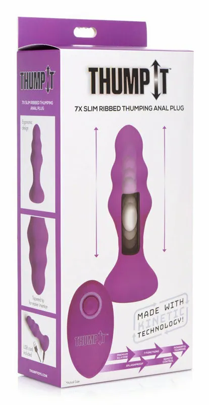 Male Sex Toys XR Brand 7X Slim Ribbed Thumping Silicone Anal Plug