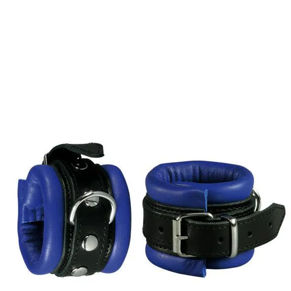 Restraints Kiotos Kiotos Leather Leren handboeien 5 cm Breed Gevoerd ZwartBlauw