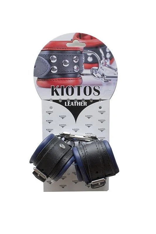 Restraints | Kiotos Kiotos Leather - Leren handboeien 5 cm Breed Gevoerd - Zwart/Blauw