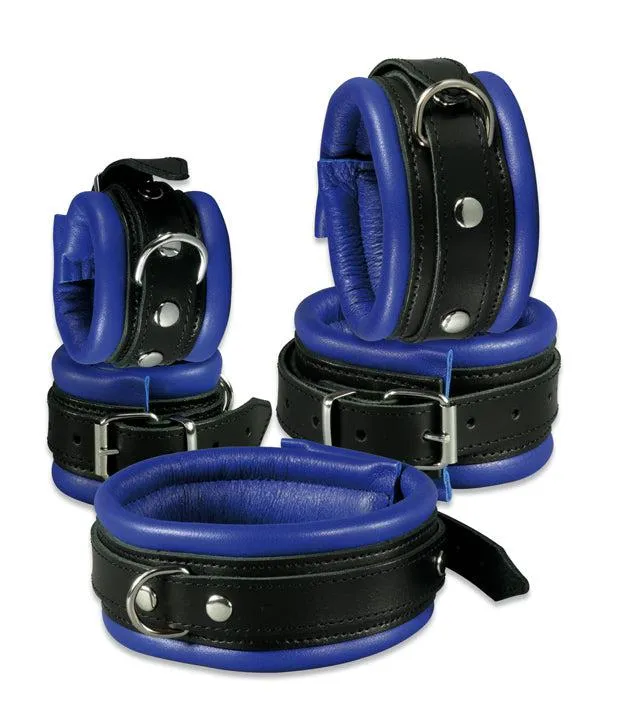 Restraints | Kiotos Kiotos Leather - Leren handboeien 5 cm Breed Gevoerd - Zwart/Blauw