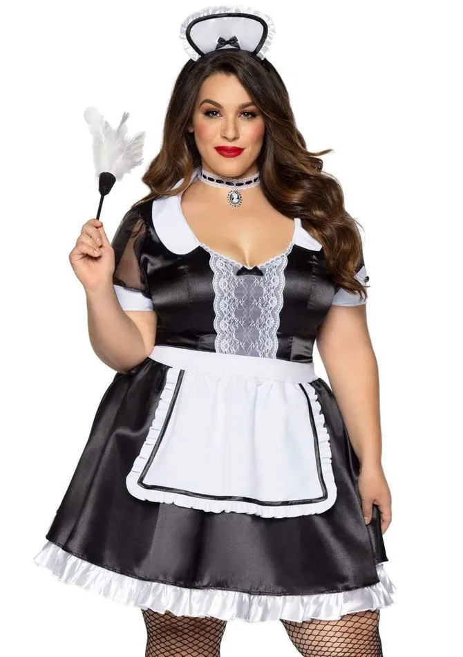 Anal Plus Classic French Maid Costume 3x4x Black White Leg Avenue