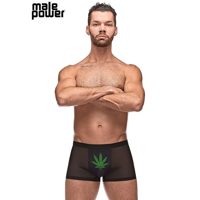 Anal Private Screening Pot Leaf Pouch Short Black Male Power