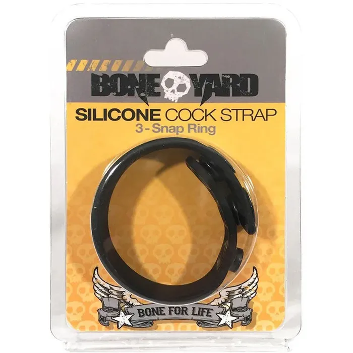 C1 Releasing Male Sex Toys Boneyard Silicone Cock Strap Black Black 3Snap Adjustable Cock Ring