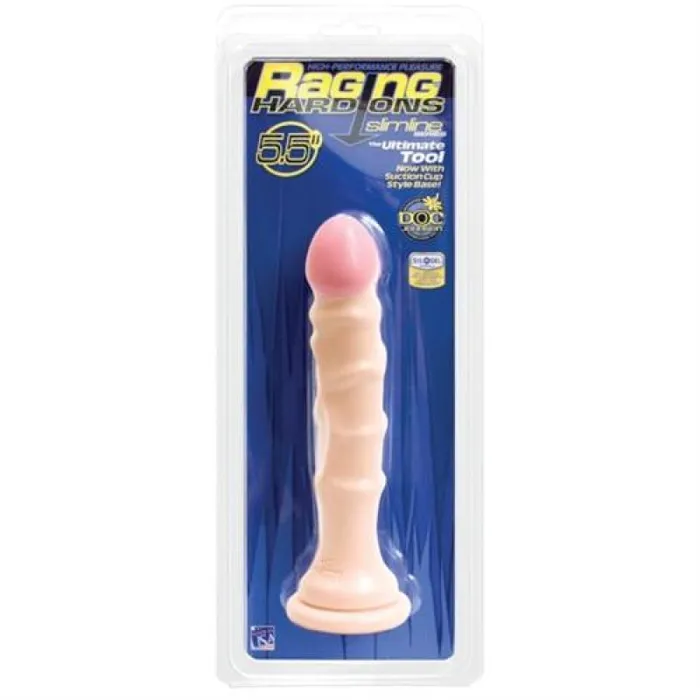 Dildos Doc Johnson Raging HardOns Slimline With Suction Cup 55 Inch Dong Vanilla