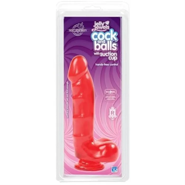 Doc Johnson Dildos Jelly Jewels Cock and Balls With Suction Cup Red