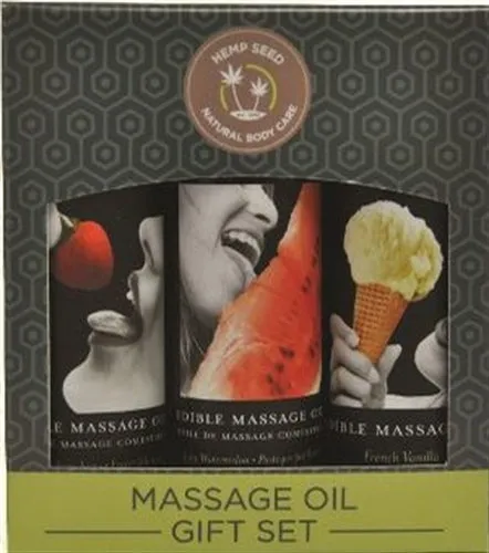 Earthly Body Edible Massage Oil Gift Set Box 2 Fl Oz Bottles Strawberry Watermelon Vanilla Couples