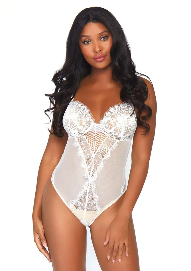 Female Sex Toys Leg Avenue Lace Mesh Teddy White Large