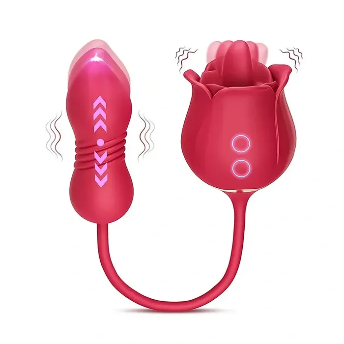 Female Sex Toys Lovetoyshub 2 in 1 Rose Vibrator with Clitoral Licking Stimulator