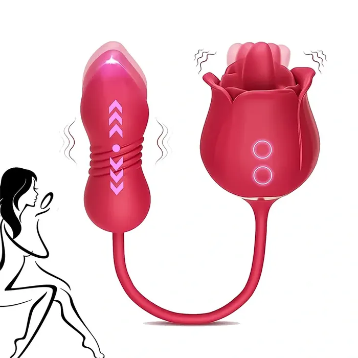 Female Sex Toys | Lovetoyshub 2 in 1 Rose Vibrator with Clitoral Licking Stimulator