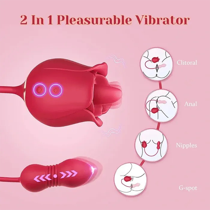 Female Sex Toys | Lovetoyshub 2 in 1 Rose Vibrator with Clitoral Licking Stimulator