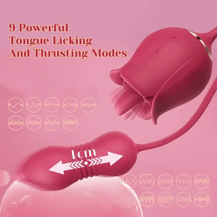 Female Sex Toys | Lovetoyshub 2 in 1 Rose Vibrator with Clitoral Licking Stimulator