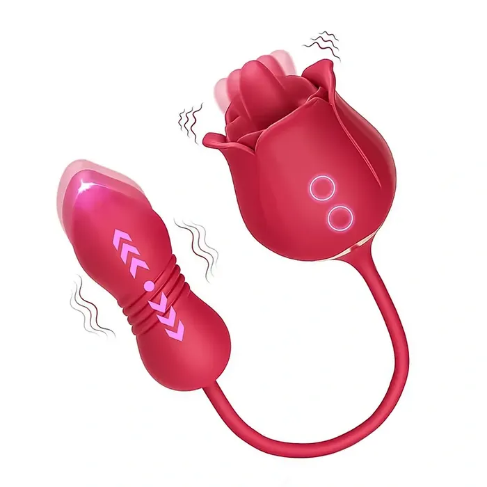 Female Sex Toys | Lovetoyshub 2 in 1 Rose Vibrator with Clitoral Licking Stimulator