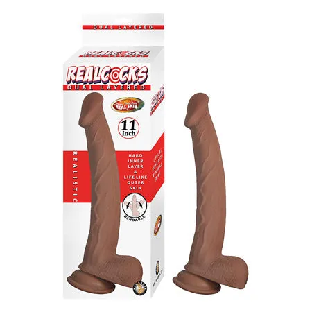 Female Sex Toys Novelties By Nasswalk Realcocks Dual Layered 11 in Brown