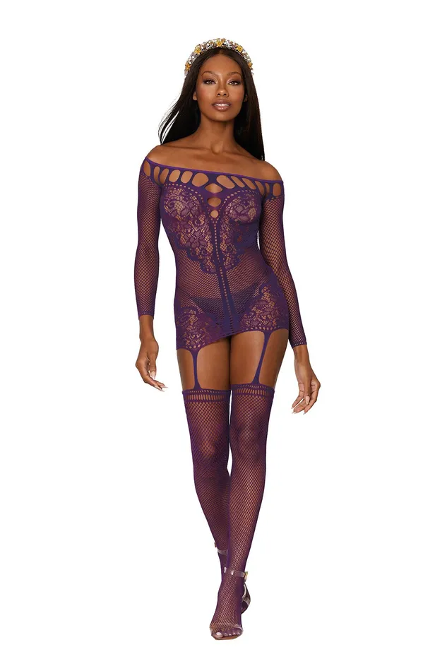 Garter Dress One Size Aubergine Dreamgirl Teddies And Bodies