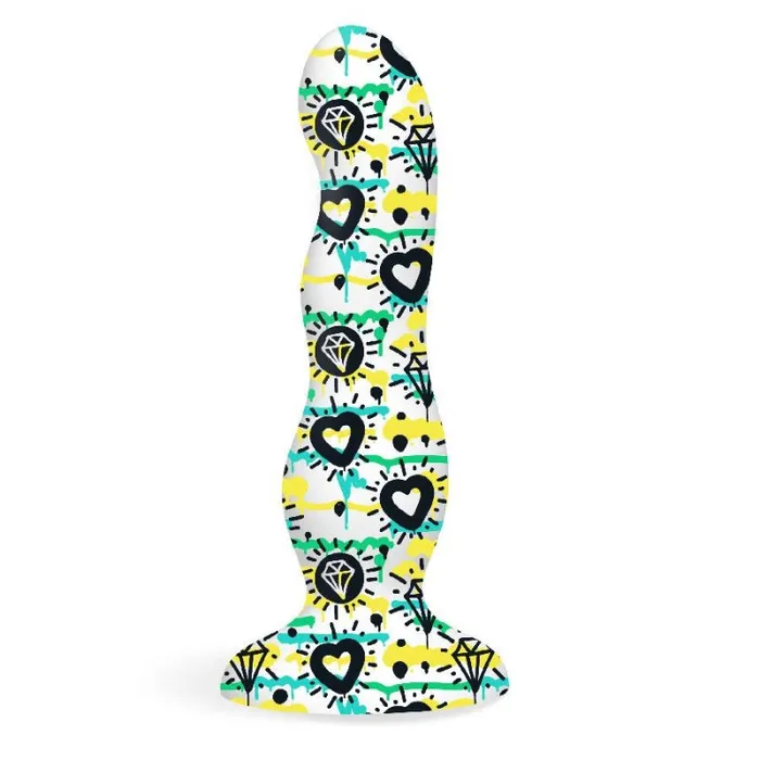 Icon Brands Dildos Collage Diamonds and Hearts Curvy Silicone Dildo