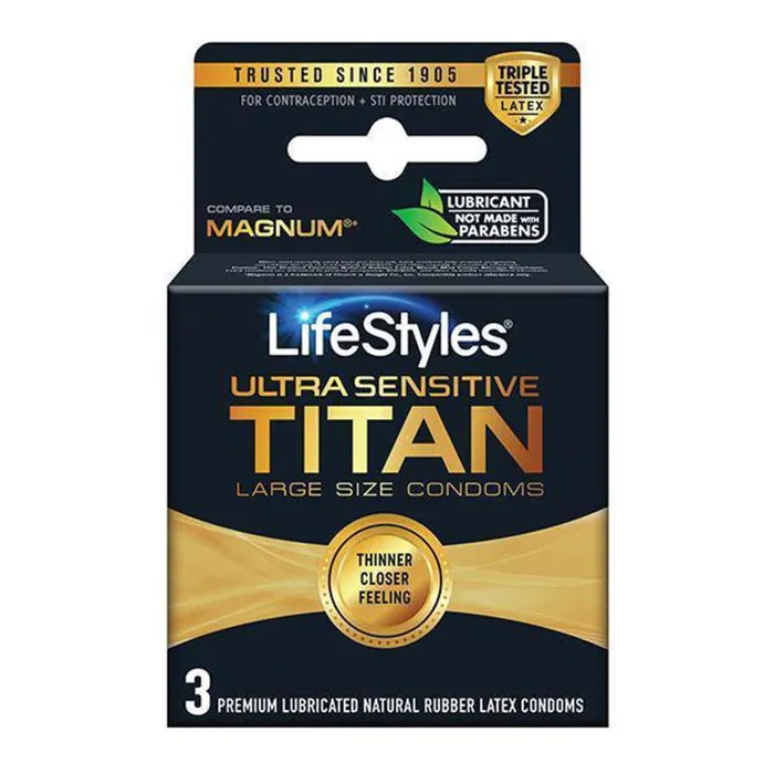 Lifestyle Condoms Lifestyles Ultra Sensitive Titan Large 3 Pack Male Sex Toys