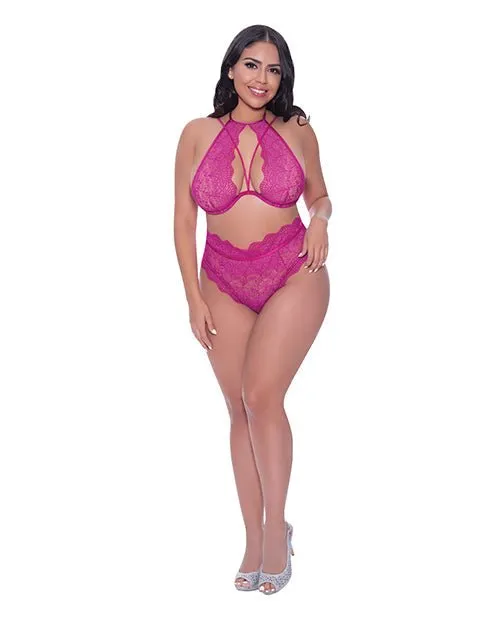 Magic Moments Intl Berrylicious Lace Halter Top Panty Pink Vibrators