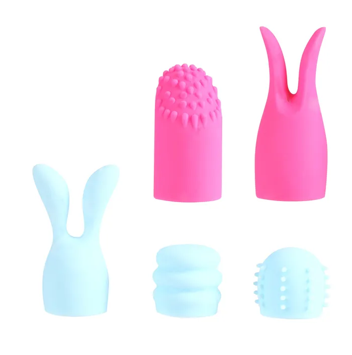 Maia Toys Vibrators | Quinn 5 Piece Silicone Attachments - Pink/blue