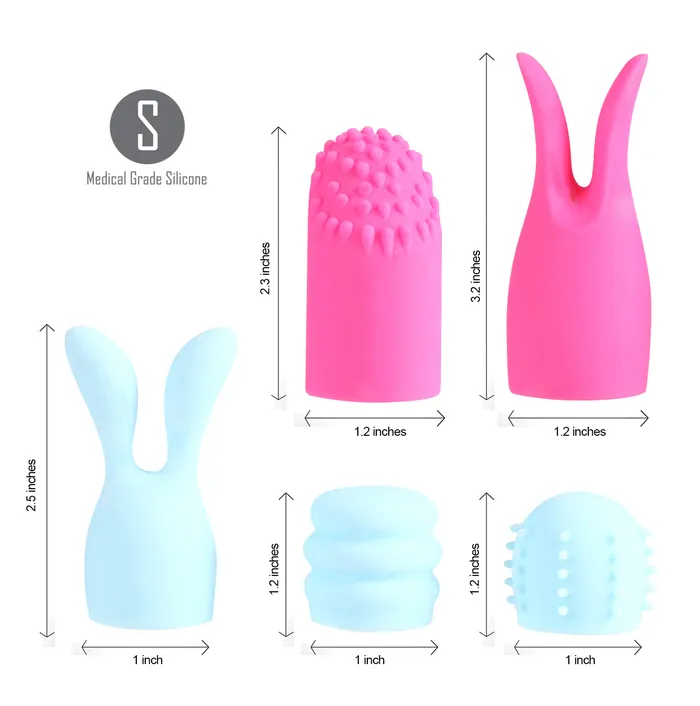 Maia Toys Vibrators | Quinn 5 Piece Silicone Attachments - Pink/blue