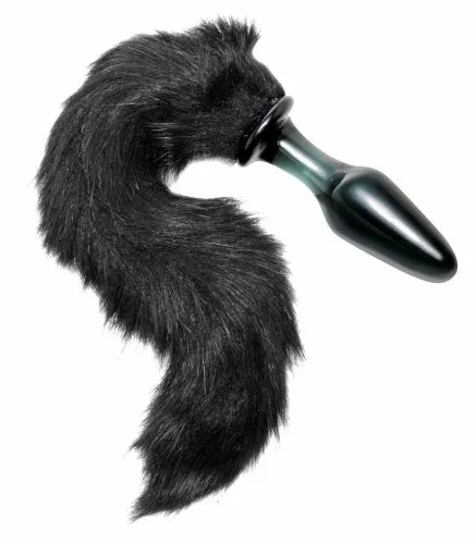 Male Sex Toys XR Brands Tailz Midnight Fox Glass Plug With Tail