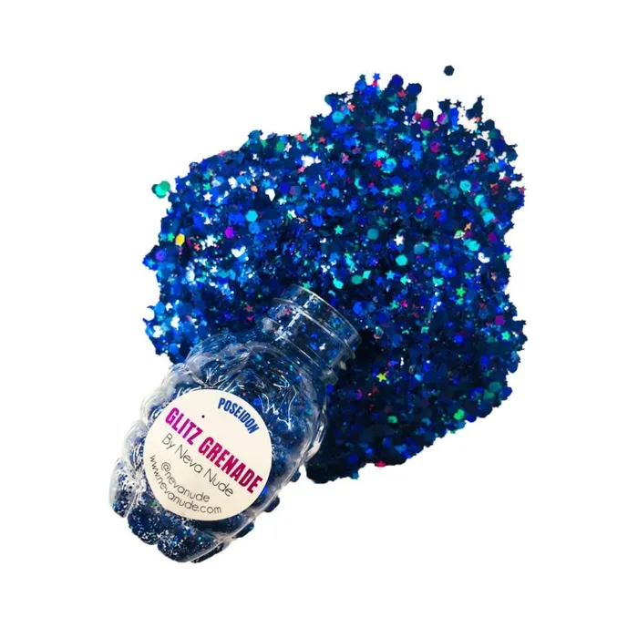 Neva Nude Vibrators Poseidon Blue Cosmetic Glitter Glitz Grenade Keychain in Aloe Gel