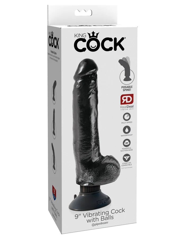 Pipedreams Dildos King Cock 9 Vibrating Cock with Balls Black