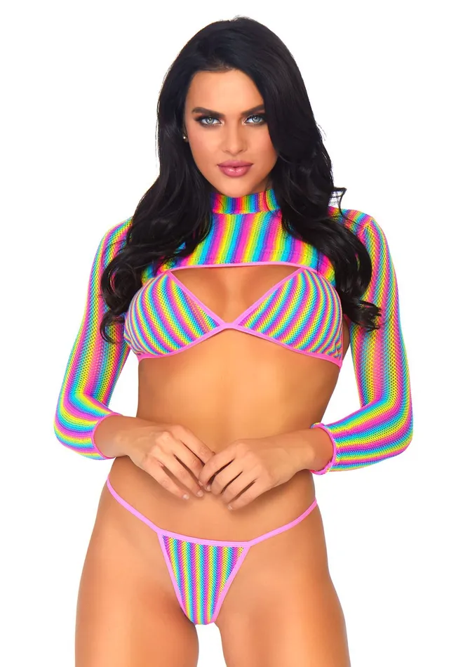 Rainbow Fishnet Top Set - One Size - Multi | Leg Avenue Anal