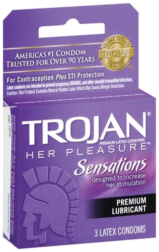 Trojan Condoms Female Sex Toys Trojan Her Pleasure Sensations Lubricated Condoms 3 Pack