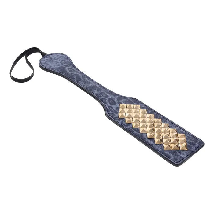 Vibrators | Sportsheets Sex & Mischief Cougar Studded Paddle - Navy Blue Paddle with Gold Studs