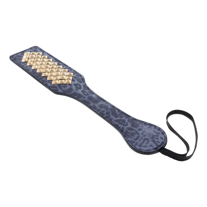 Vibrators | Sportsheets Sex & Mischief Cougar Studded Paddle - Navy Blue Paddle with Gold Studs