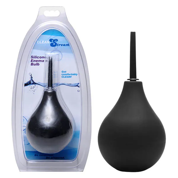 XR Brands Anal CleanStream Thin Tip Silicone Enema Bulb Black Unisex Douche