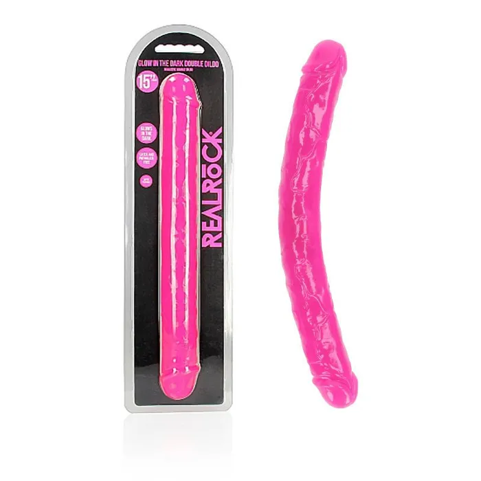 Dildos Shots Toys REALROCK 38 cm Double Dong Glow Pink Pink 38 cm 15 Double Dong