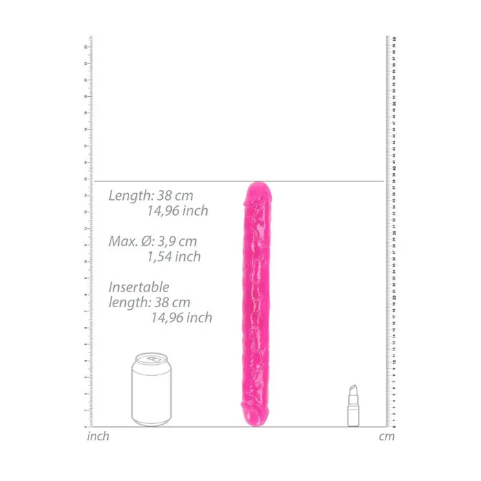 Dildos Shots Toys REALROCK 38 cm Double Dong Glow Pink Pink 38 cm 15 Double Dong