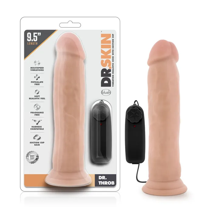 Dr Skin Dr Throb 95 Inch Vibrating Realistic Cock With Suction Cup Vanilla Blush Novelties Female Sex Toys