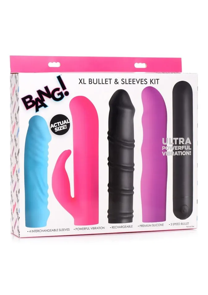 Female Sex Toys BANG Bang 4In1 XL Silicone Rechargeable Bullet Vibrator and Sleeve Kit