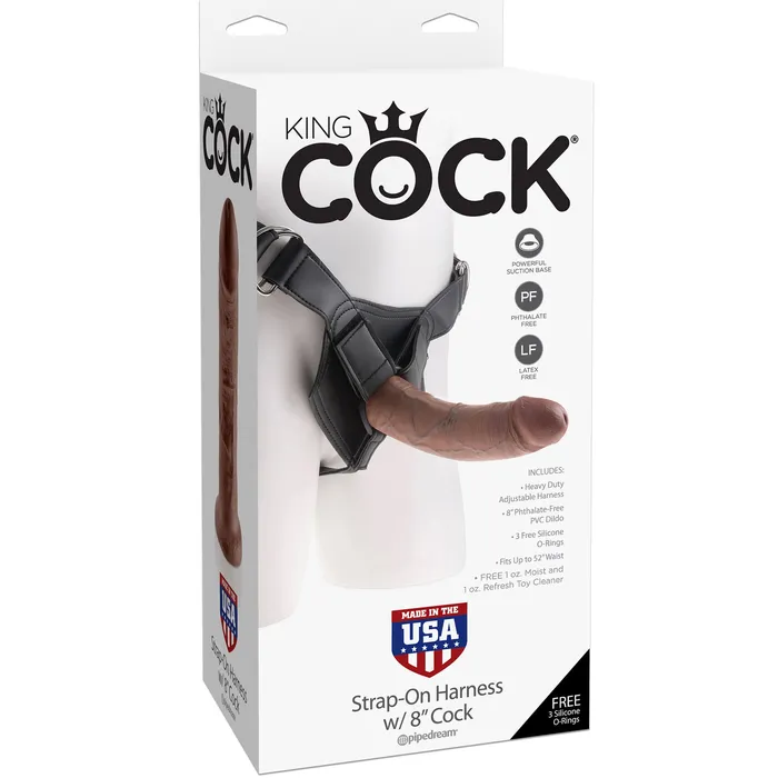 Female Sex Toys Pipe Dreams King Cock Strap On Harness with 8 inch Cock Brown