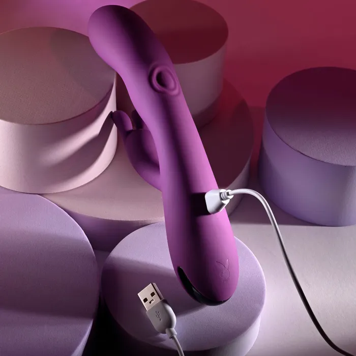 Female Sex Toys Playboy Pleasure Playboy Pleasure BUSY BUNNY Purple 226 cm USB Rechargeable Rabbit Vibrator with Tapping Shaft