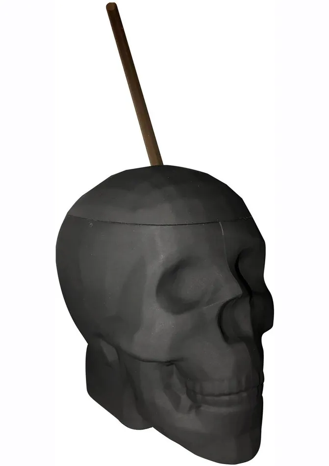 Kheper Games Anal Black Matte Skull Cup with Plastic Straw