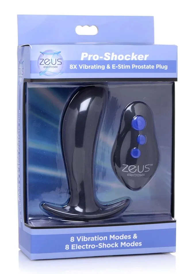 Male Sex Toys Zeus Electrosex Zeus ProShocker 8x Vibrating and EStim Silicone Rechargeable Prostate Plug with Remote Control