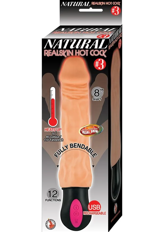 Natural Natural Realskin Hot Cock 3 Rechargeable Warming Vibrator Female Sex Toys