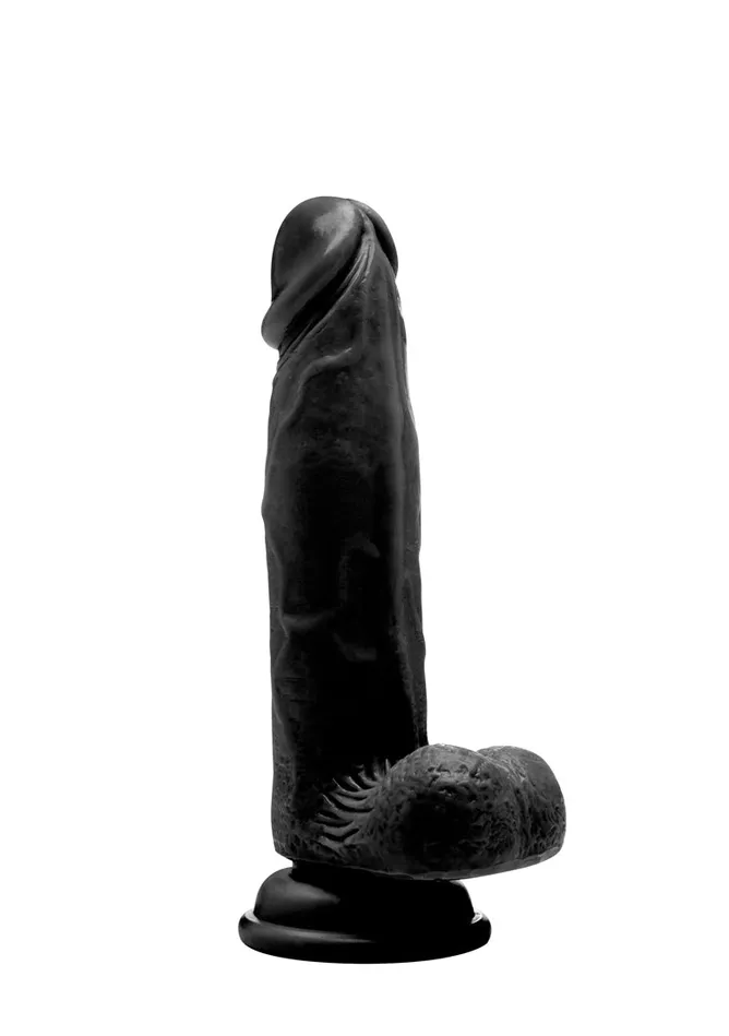 Realistic Cock 8 With Scrotum Black Shots RealRock Female Sex Toys