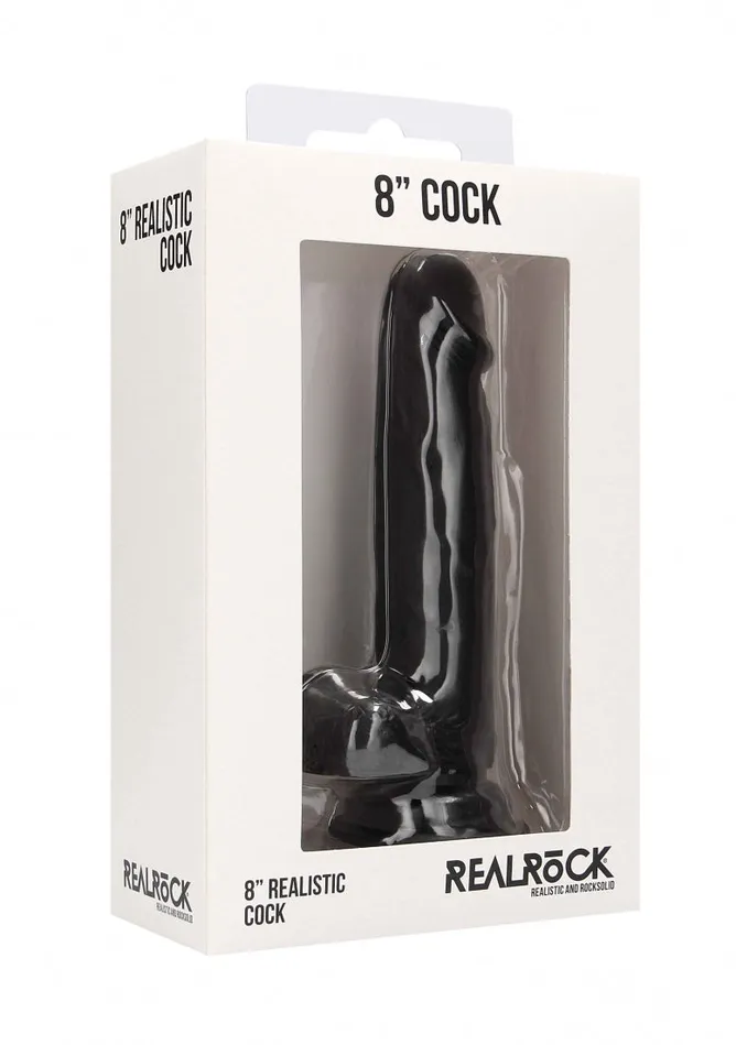 Realistic Cock 8 With Scrotum Black Shots RealRock Female Sex Toys