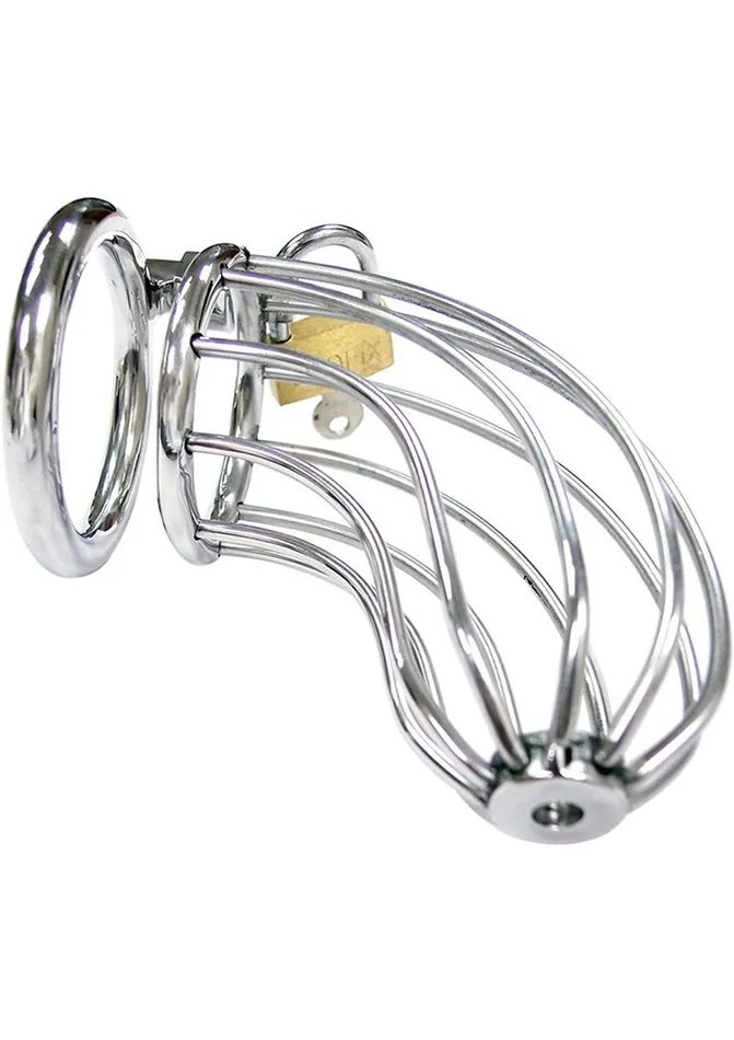 Rouge Stainless Steel Chastity Cock Cage with Padlock Rouge Male Sex Toys