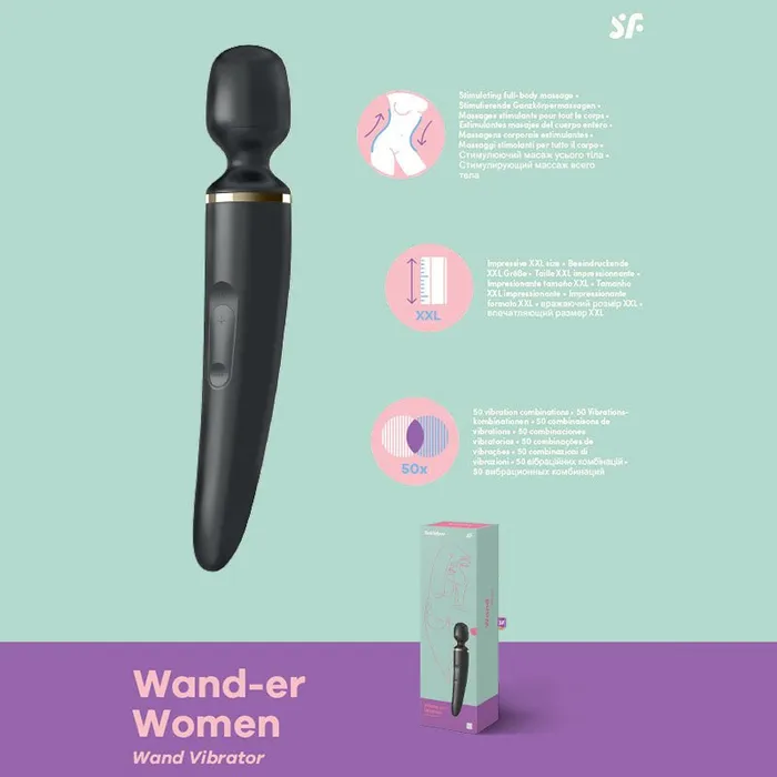 Satisfyer Wander Woman Black USB Rechargeable Massager Wand Satisfyer Vibrators