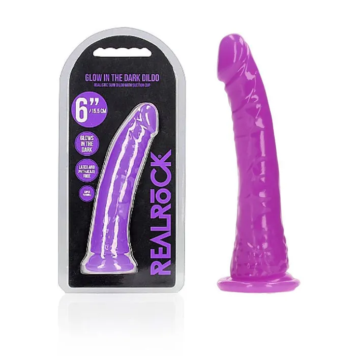 Shots Toys Dildos REALROCK 155 cm Slim Glow in the Dark Neon Purple Glow in Dark Purple 155 cm 6 Dong