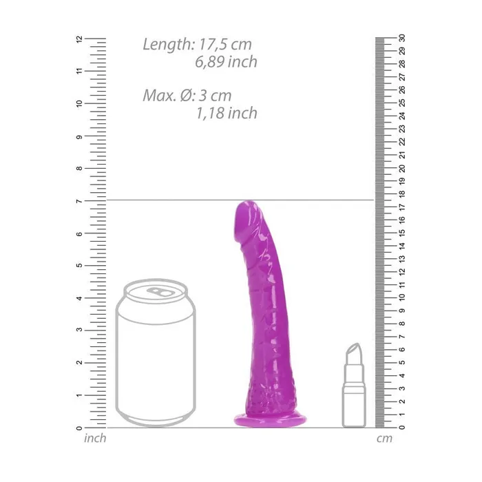 Shots Toys Dildos REALROCK 155 cm Slim Glow in the Dark Neon Purple Glow in Dark Purple 155 cm 6 Dong