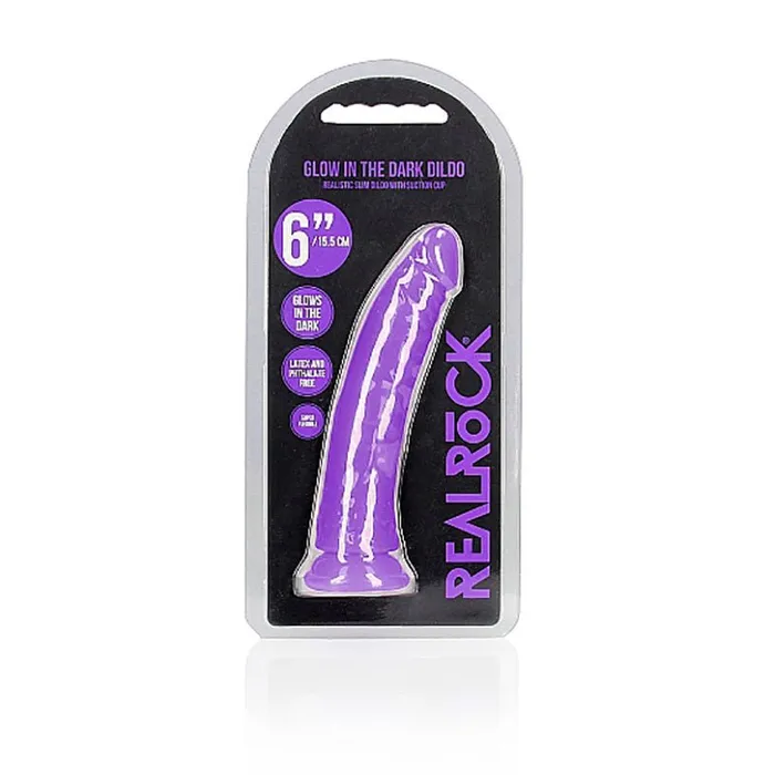 Shots Toys Dildos REALROCK 155 cm Slim Glow in the Dark Neon Purple Glow in Dark Purple 155 cm 6 Dong