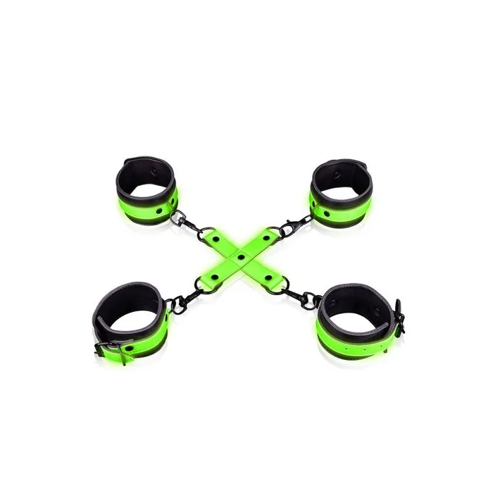 Shots Toys Female Sex Toys OUCH Glow in the Dark Hand Ankle Cuffs with Hogtie Glow in Dark Restraints