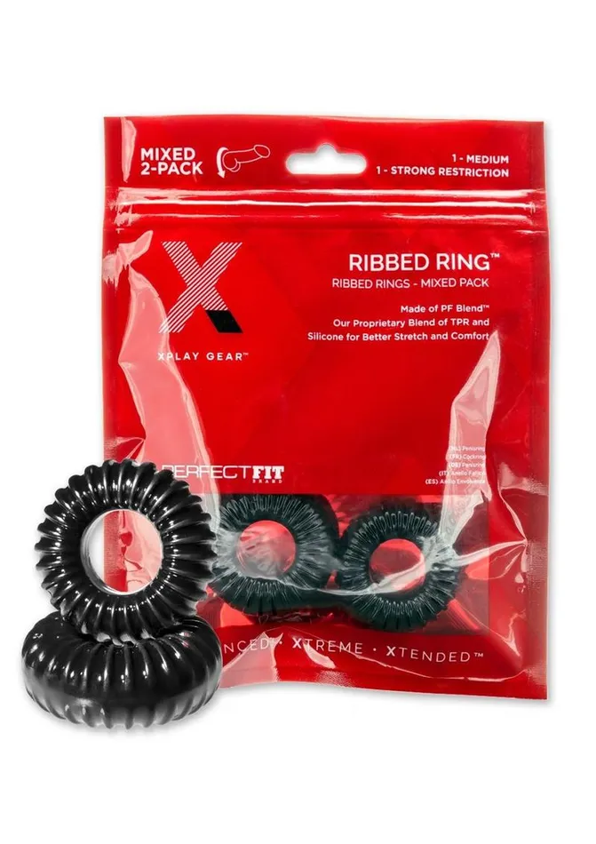 The Xplay Mixed Pack Ribbed Ring and Ribbed Ring Slim Perfect Fit Male Sex Toys