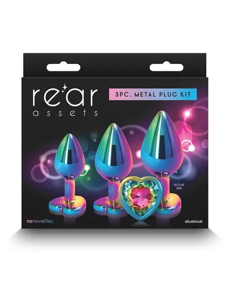 Anal NS Novelties Rear Assets Anal Trainer Kit Rainbow with Rainbow Hearts